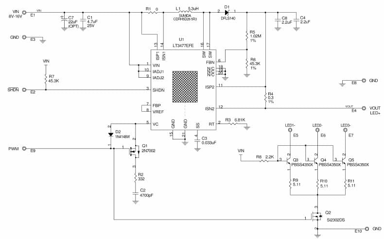 DC1036A, Demonstration Board using LT3477 multiple-string LED driver with wide PWM dimming