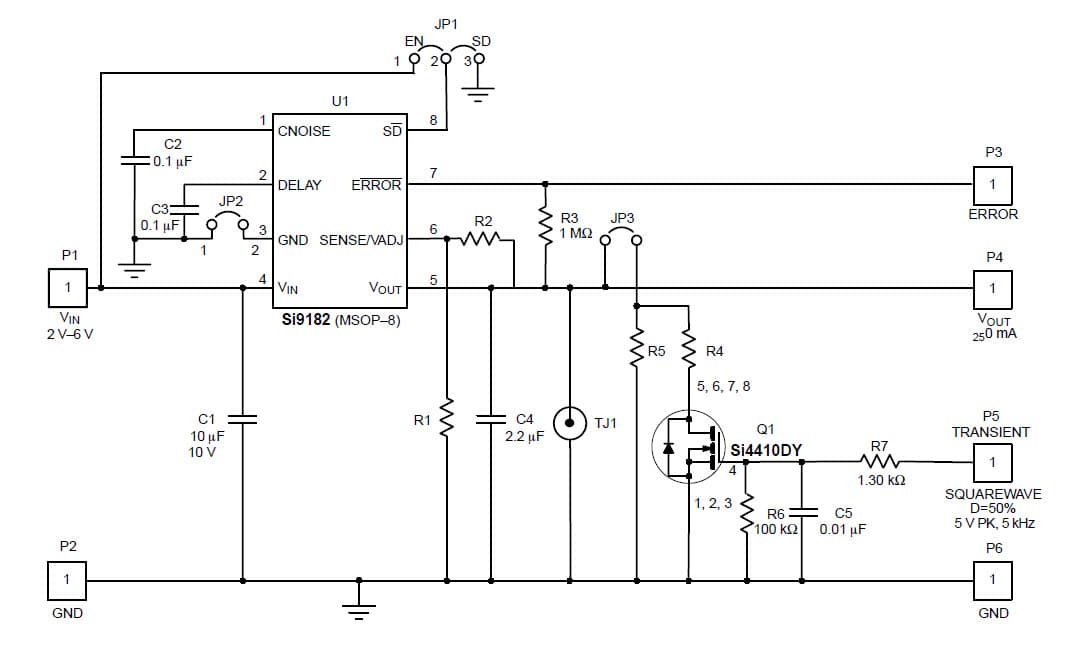 SI9182DB, Evaluation Board for the 1.8V, 2V, 2.5V, 3V, 3.3V, 5V DC to DC Single Output Power Supply for Portable