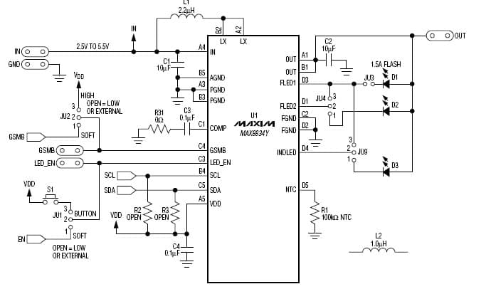 MAX8834YEVKIT+, Evaluation Kit for MAX8834Y 3-LEDs Flash LED Driver for Flash Camera