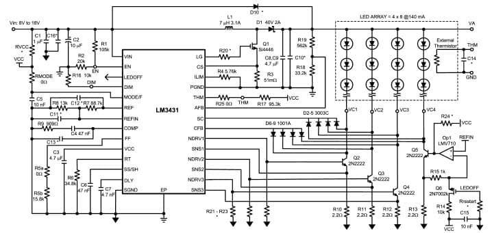 LM3431EVAL, Evaluation Board using LM3431 boost voltage regulator and multi-channel LED current controller