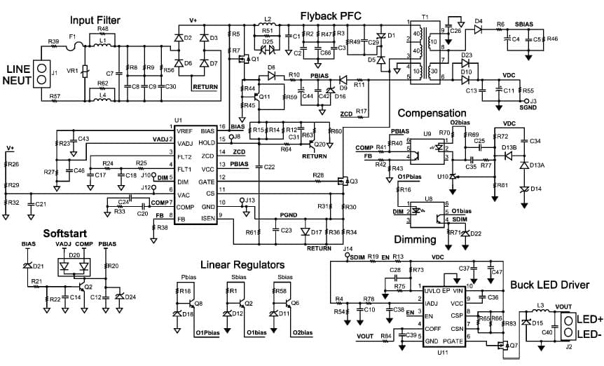 LM3450A, Evaluation Board is designed to provide an AC to LED solution for a 30W LED load