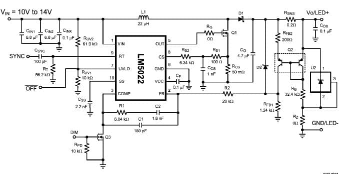 LM5022EVAL/NOPB, Evaluation Board using LM5022 boost regulator for delivering constant current to an array of high power LEDs