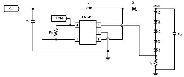 LM3410X, Demo Board for LED Driver 5-Pin SOT-23