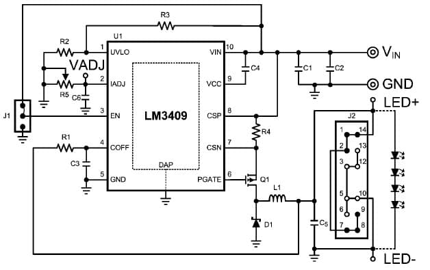 LM3409EVAL/NOPB, Evaluation Board for LM3409, 4-LEDs General LED Driver for Automotive Lighting