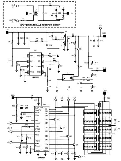 Evaluation Board, consists of a LM5021 based 120Vac 24W AC/DC flyback converter