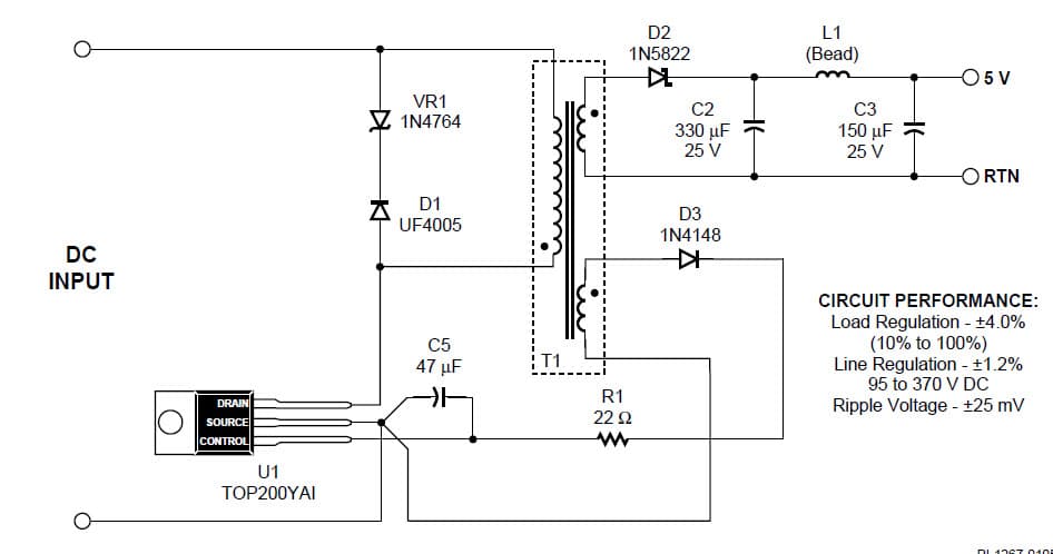 ST200 Minimum Parts Count 5V, 5W Bias Supply