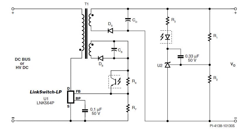 LNK564P, Circuit Schematic for High Performance CV/CC Output Characteristic