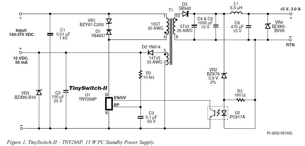 DI-38, TNY268P, 15W PC Standby: Meets 1W Standby Executive Order