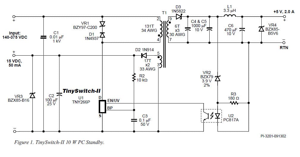 DI-14, TNY266P, 10W PC Standby: Meets 1W Standby Executive Order