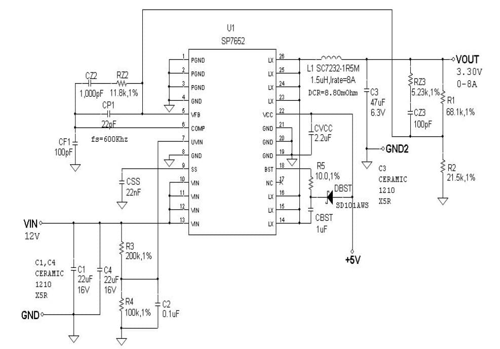 SP7652EB, Evaluation Board for the 3.3V DC to DC Single Output Power Supply for Distributed Power System