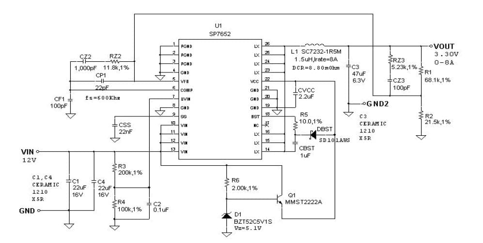 SP7652EB, Evaluation Board for the 3.3V DC to DC Single Output Power Supply for Distributed Power System