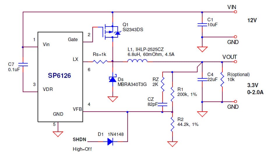 SP6126EB, Evaluation Board for the SP6126, 3.3V DC to DC Single Output Power Supply for Distributed Power System