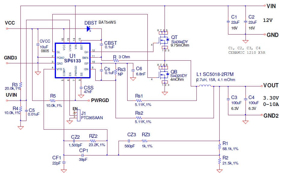 SP6133EB, Evaluation Board for the 3.3V DC to DC Single Output Power Supply for Distributed Power System