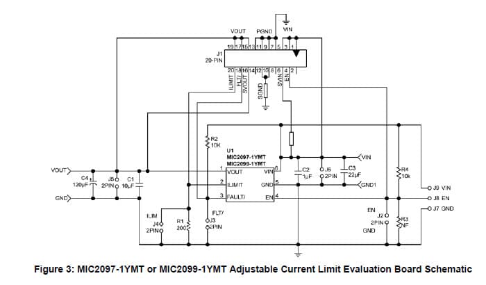 MIC2099-1YMT EV, Evaluation Board based on MIC2099 Current-Limiting, High-Side Power Switch