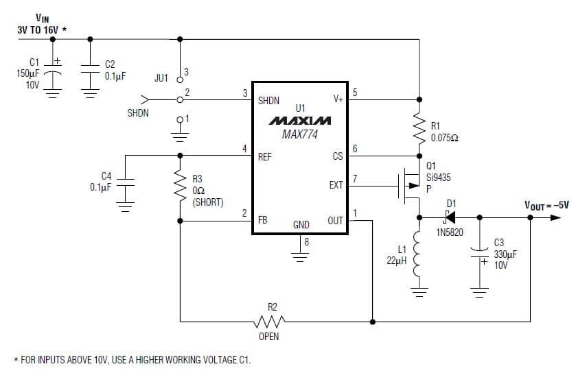 MAX774EVKIT-SO, Evaluation Kit for MAX774 -5V DC to DC Single Output Power Supply for Communications & Telecom