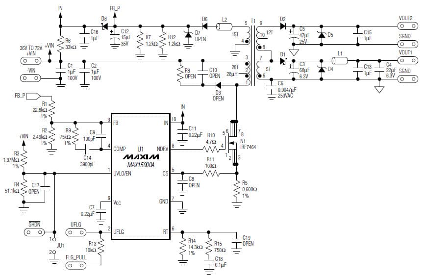 MAX15000AEVKIT, Evaluation Kit for MAX15000A 9W, 4.2 to 6.8V, 12.3 to 20.2V DC to DC Multi-Output Power Supply for Industrial