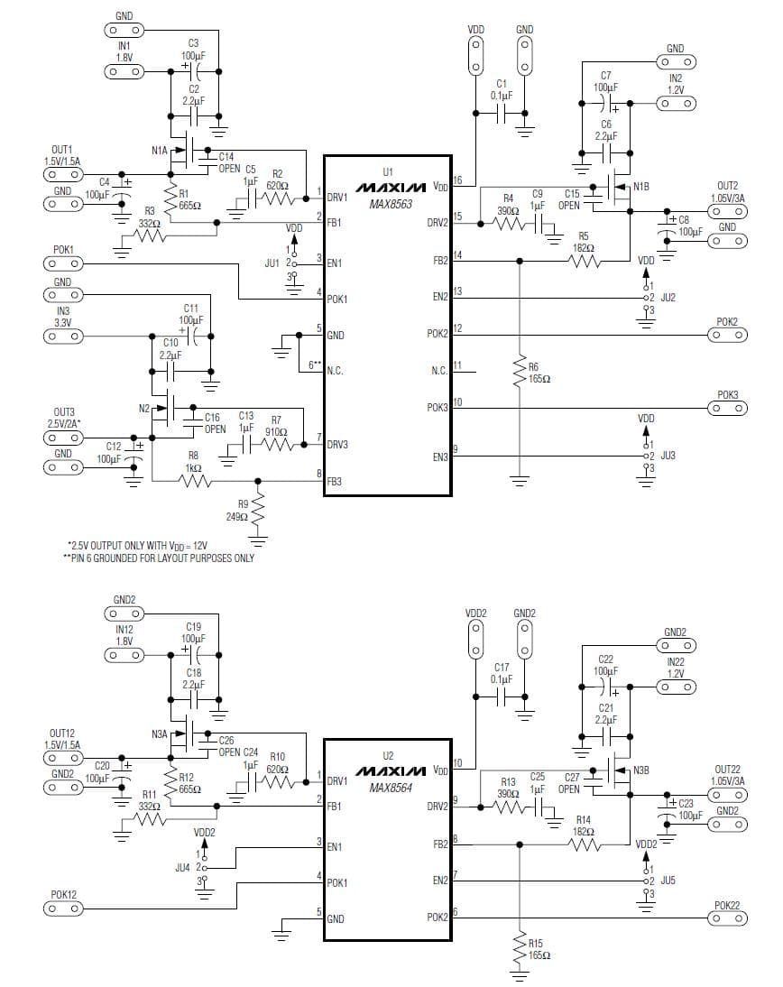 MAX8564EVKIT, Evaluation Kit for MAX8564 1.05V, 1.05V, 1.5V, 1.5V DC to DC Multi-Output Power Supply for Graphics Card