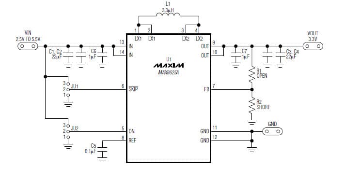 MAX8625AEVKIT+, Evaluation Kit for MAX8625A 1.25 to 4.2V DC to DC Single Output Power Supply for Cellular Phone