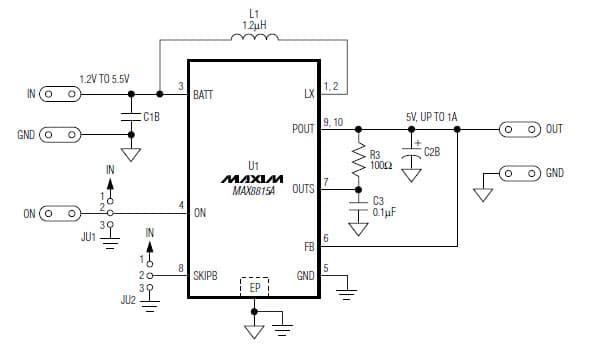 MAX8815AEVKIT+, Evaluation Kit for MAX8815A 5V DC to DC Single Output Power Supply for Portable