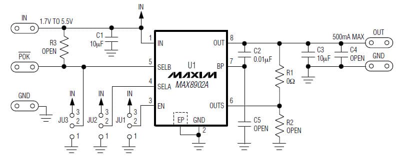 MAX8902EVKIT+, Evaluation Kit for MAX8902 0.6 to 5.3V DC to DC Single Output Power Supply for GPS Navigation