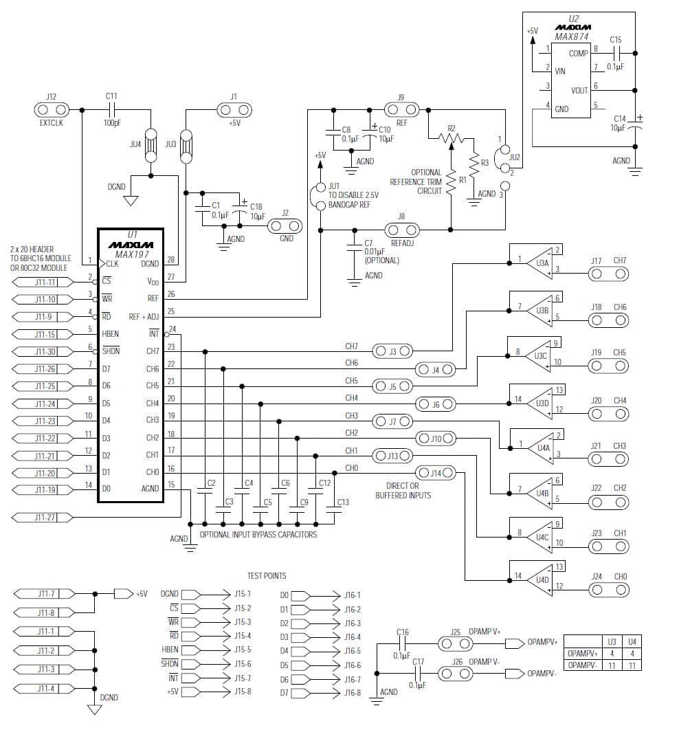 MAX197EVC16-DIP, Evaluation Board for the MAX197BCNI, 12-Bit, 100-KSPS, 1-CH ADC for Data Acquisition System