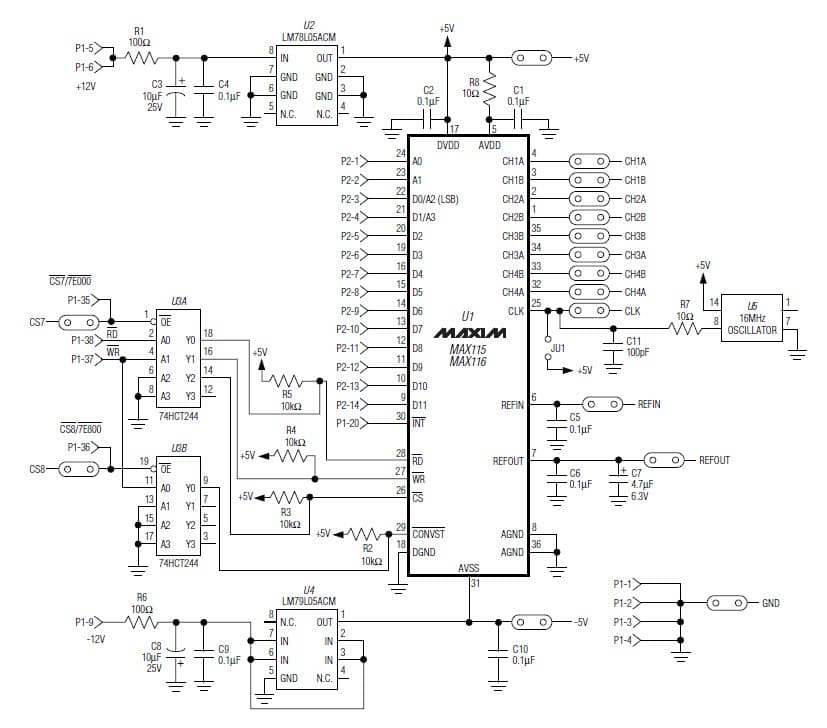 MAX116EVB16, Evaluation Board for the MAX116, 12-Bit, 116-KSPS, 1-CH ADC for Data Acquisition System