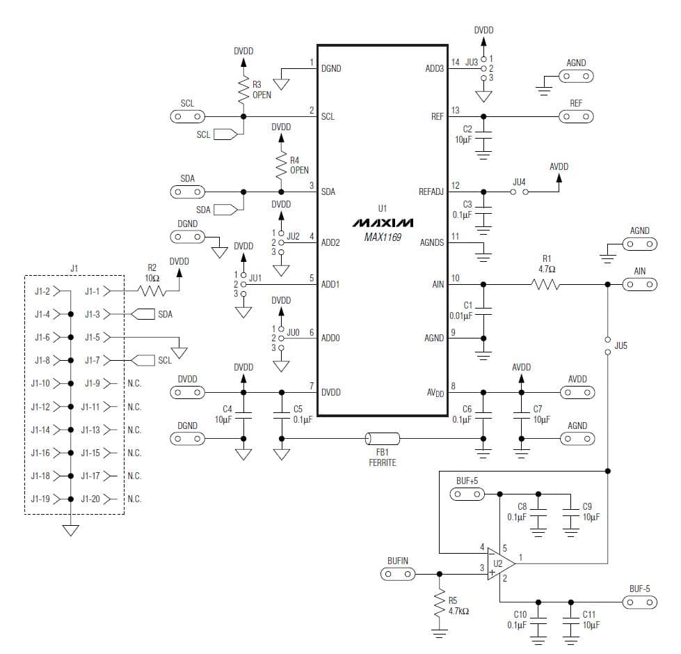 MAX1169EVKIT, Evaluation Kit for MAX1169 16-Bit, 58.6KSPS, 1CH ADC for Data Acquisition System