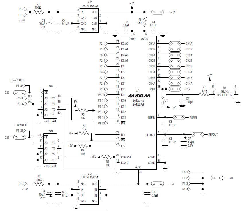 MAX125EVB16, Evaluation System for the MAX125, 8-channel, 14-bit high-speed data-acquisition system with four simultaneous track/holds