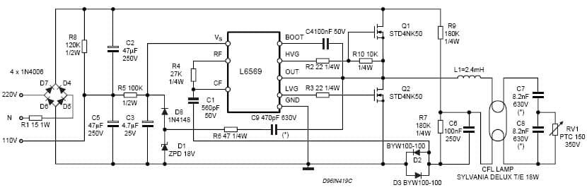 1-Lamp, 18W Electronic Ballast Lamp Driver for Lighting