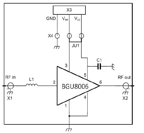 BGU8006 GNSS LNA Application Circuit for Mobile Cell Phones