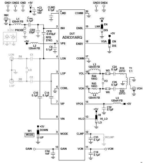 AD8331-EVAL, AD8331 evaluation board is a platform for testing and evaluating the AD8331 variable gain amplifier