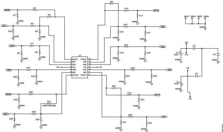 AD8054AR-EBZ, Evaluation Board for featuring AD8054AR Quad, High Speed Op-Amps Offered in 14-Lead SOIC Package