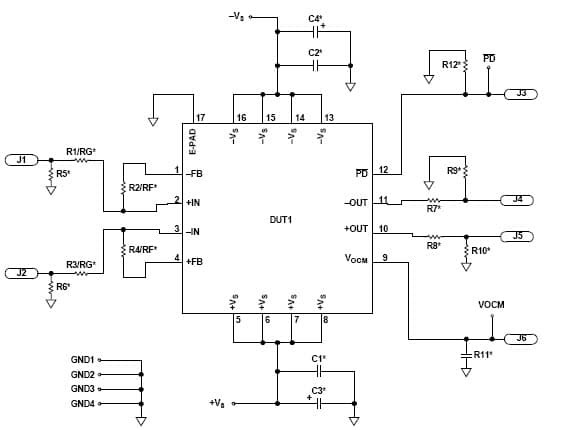 ADA4930-1YCP-EBZ, Differential Amplifier Evaluation Board for Single 16-lead 3 mm + 3 mm LFCSP Packages