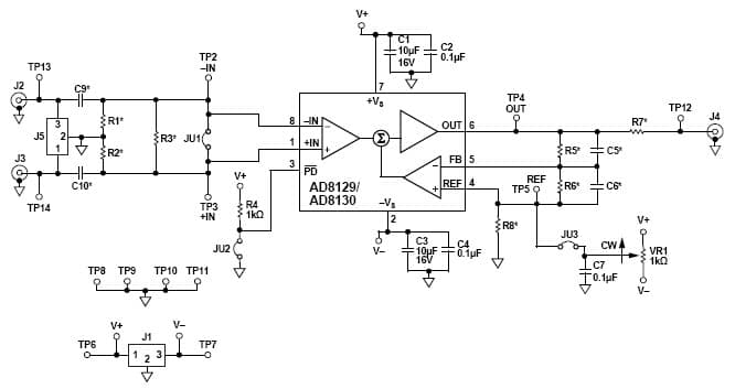 AD8130, Differential Receiver Evaluation Board for Amplifiers Offered in 8-Lead MSOP Package