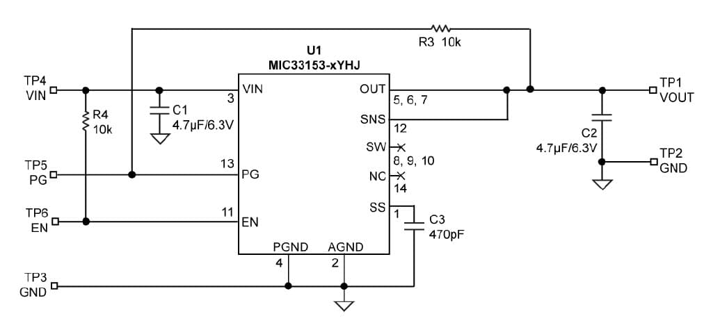 MIC33153-4YHJ EV, Evaluation Board for the 1.2V DC to DC Single Output Power Supply for Portable