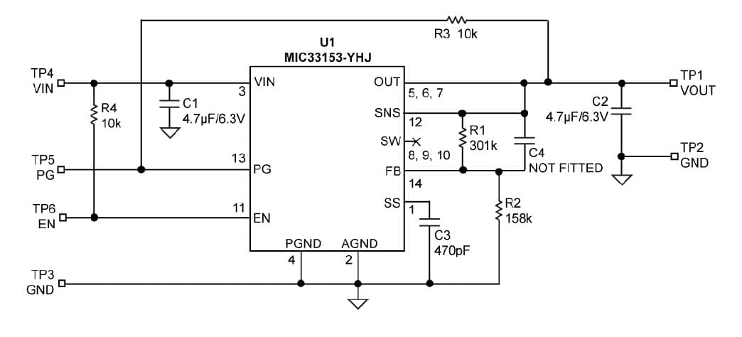 MIC33153YHJ EV, Evaluation Board for the 1.8V DC to DC Single Output Power Supply for Portable