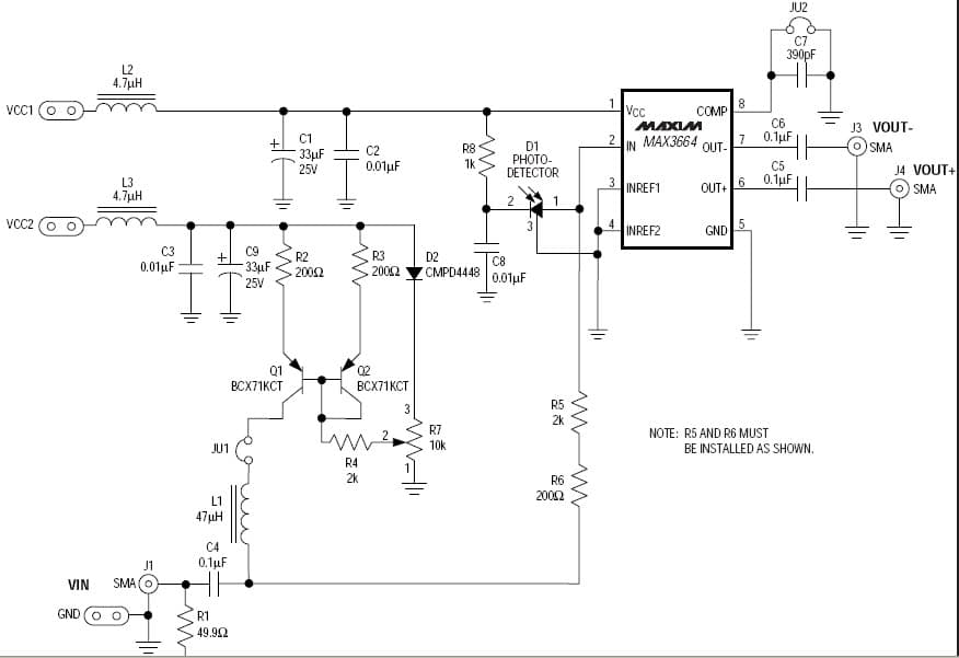 MAX3664EVKIT, Evaluation Kit for MAX3664 3.3V Analog Amplification for Optical Networking