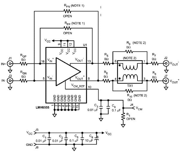 LMH6555EVAL, Evaluation board for featuring LMH6555 Differential Amplifier for Industrial