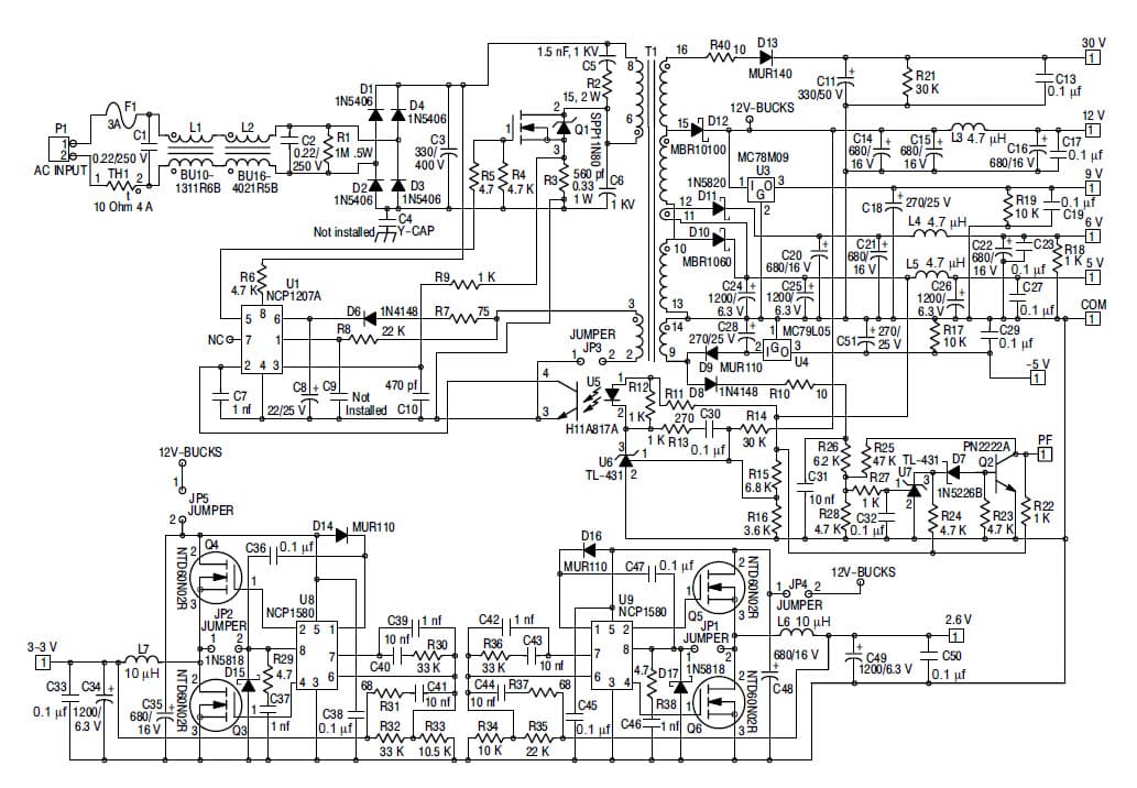 60W, -5V, 2.6V, 3.3V, 5V, 6.2V, 9V, 12V, 30V AC to DC Multi-Output Power Supply for Set-Top Box