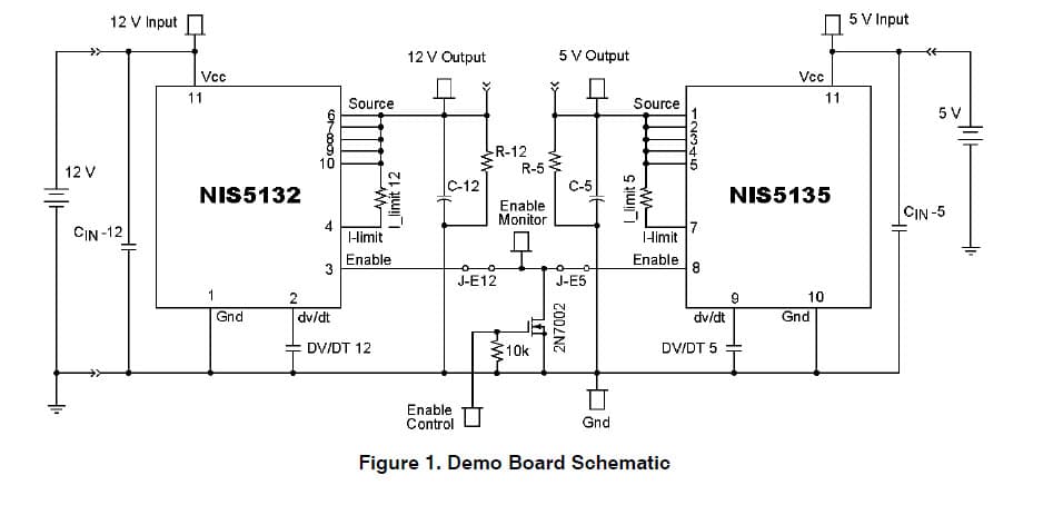 AND8343/D, NIS5132 and NIS5135 electronic fuses Application Circuit