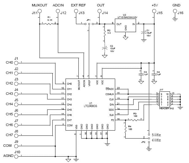 LTC2408CG Demo Board, 8 Input 24-Bit ADC