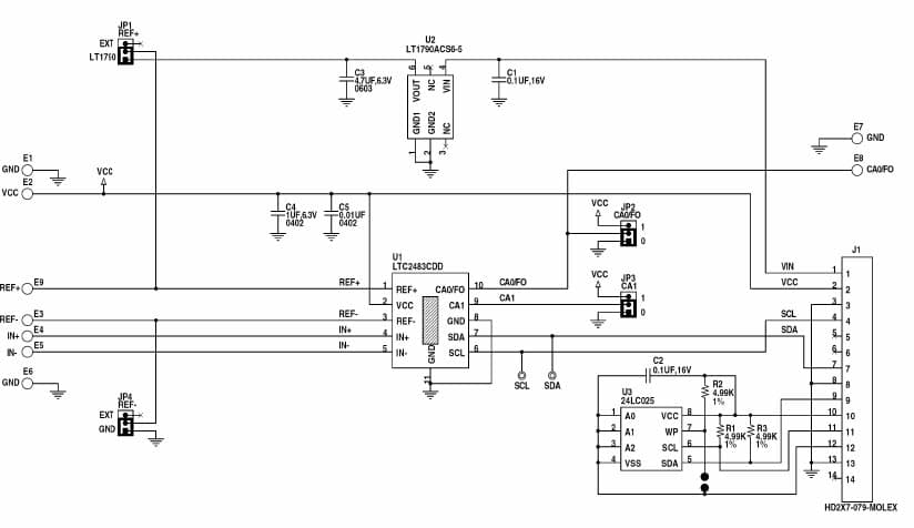 DC955A, Demonstration circuit features the LTC2483, 16-Bit high performance DS analog-to-digital converter