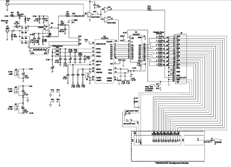 TLC5510, CMOS, 8-bit, 20 MSPS Analog-to-Digital Converter to the TMS320C203 DSP