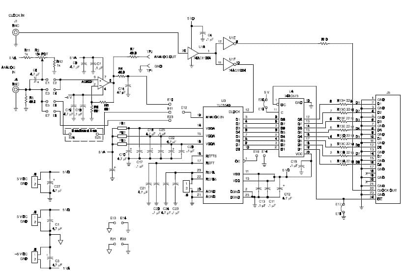 TMS320C54x, Interfacing the A/D Converters TLC5540/10 to the DSKplus DSP Starter Evaluation Kit