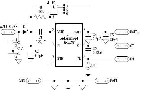 MAX1736EVKIT, Evaluation Kit for MAX1736 4.1, 4.2V, 1-Cell, Lithium-Ion Battery Charger for Portable