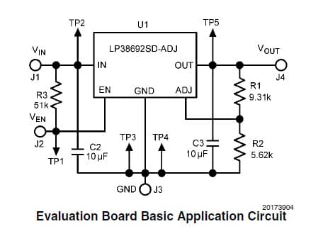 LP38692EVAL, Evaluation Board for the LP38692, 1.25 to 9V DC to DC Single Output Power Supply for Portable