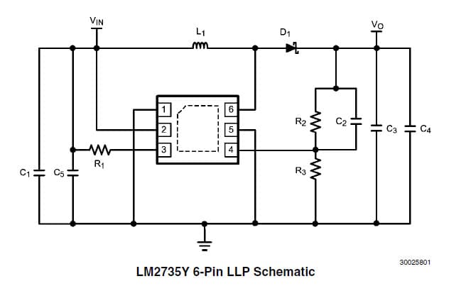 Demo Board for LM2735Y, 520kHz DC-DC switching converter