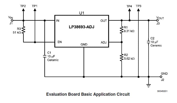 LP38693-ADJEV, Evaluation Board for the LP38693, 1.25 to 9V DC to DC Single Output Power Supply for Portable