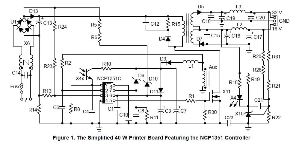 40W, 16V, 32V AC to DC Multi-Output Power Supply for Printer