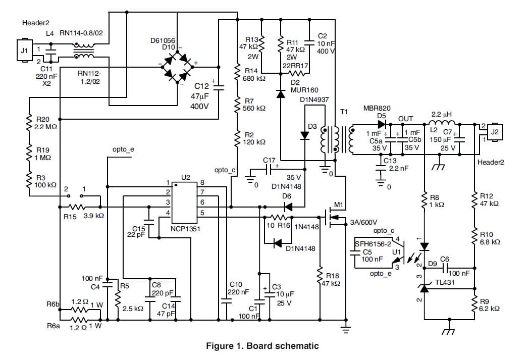 NCP1351, Evaluation Board for a 12 V / 2 A Full DCM adapter